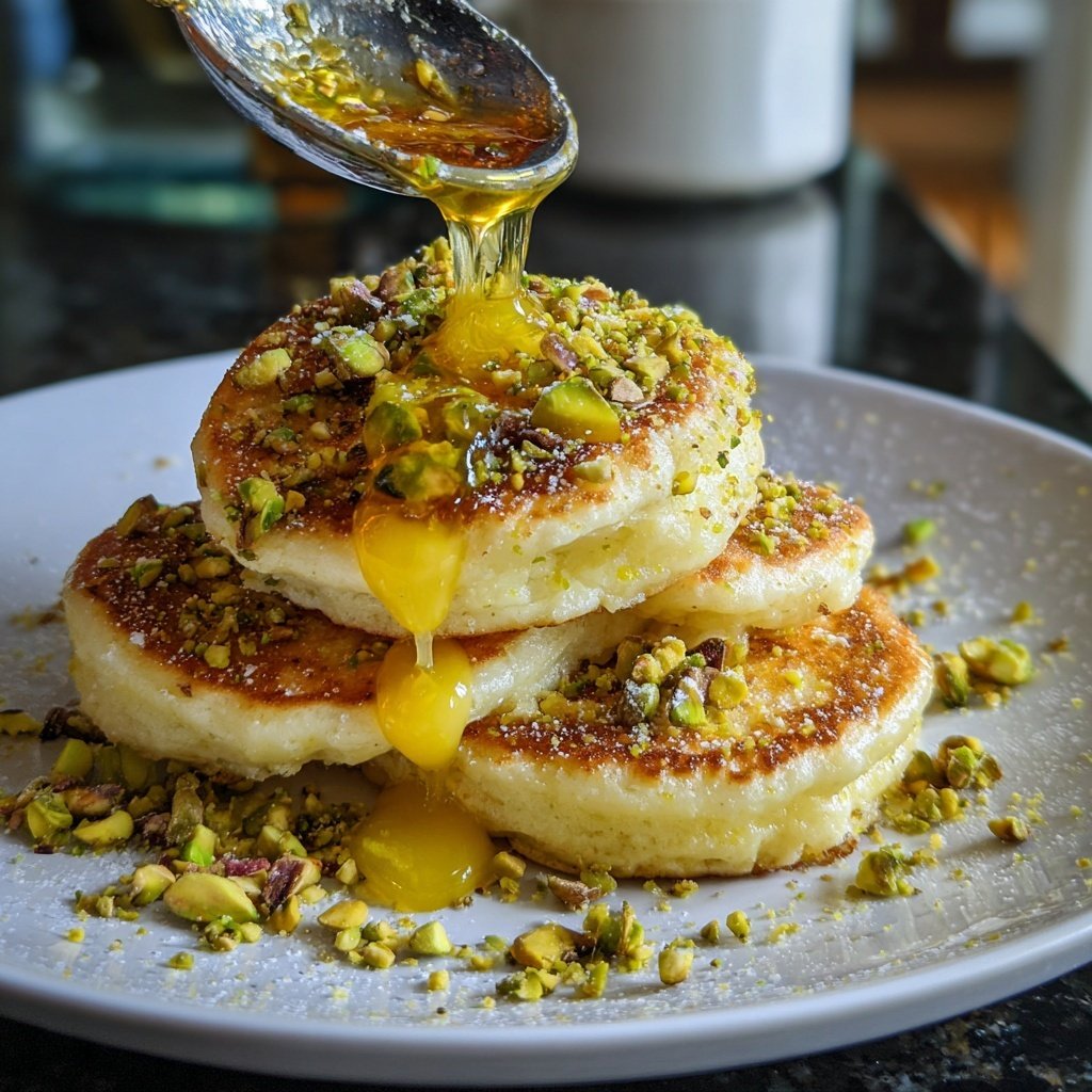 Ricotta Pancakes with Lemon Curd and Pistachios​