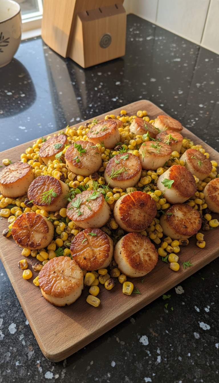Seared Scallops with Roasted Corn