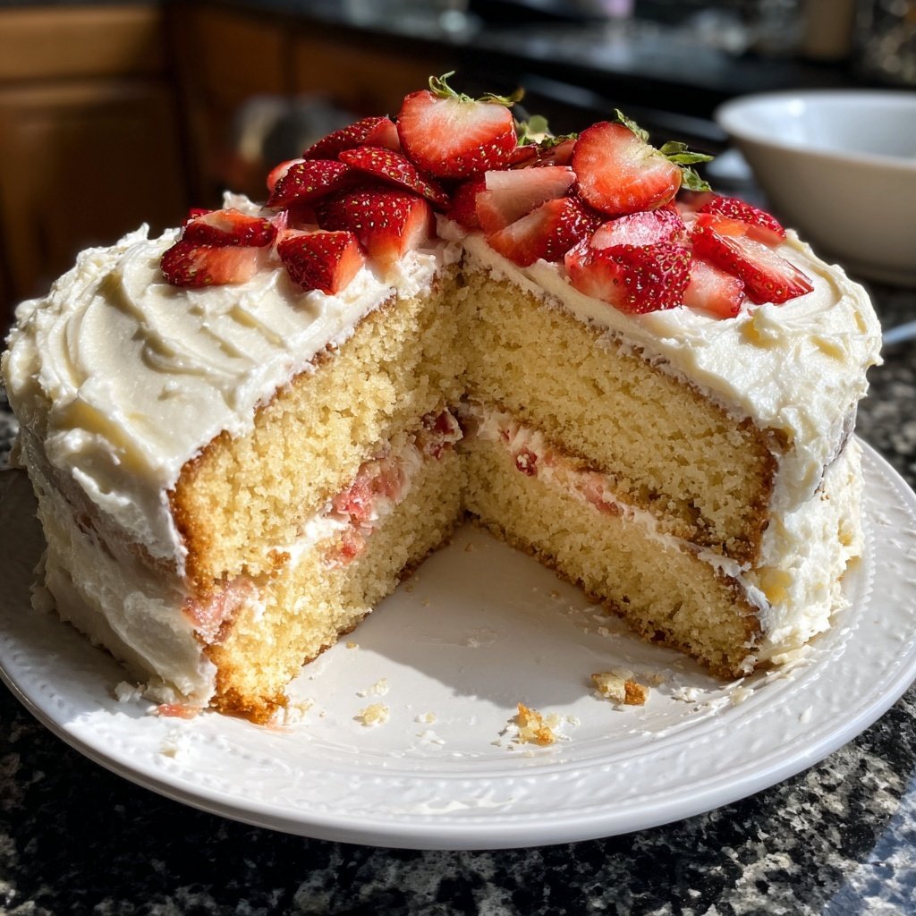 Yogurt Vanilla Cake with Fresh Strawberries