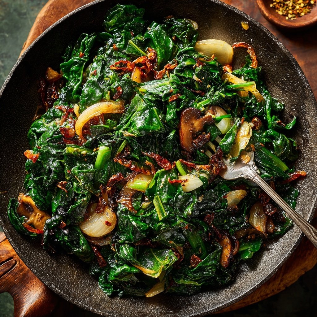 Mushroom Onion Garlic Braised Greens