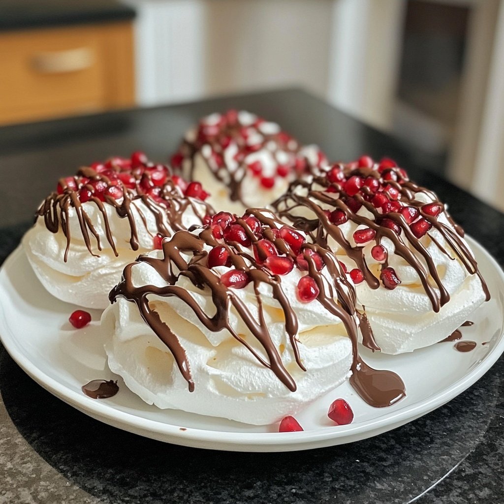 Vegan Pavlovas with Pomegranates and Chocolate