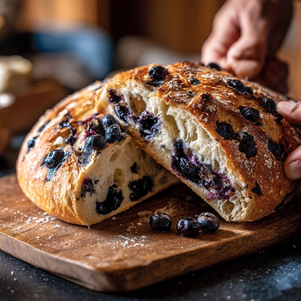 Easy Lemon Blueberry Sourdough No Knead Bread