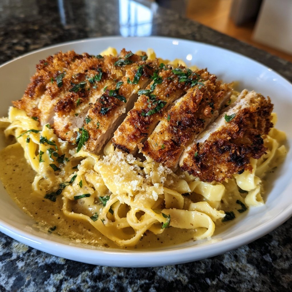Crispy Chicken with Creamy Pasta