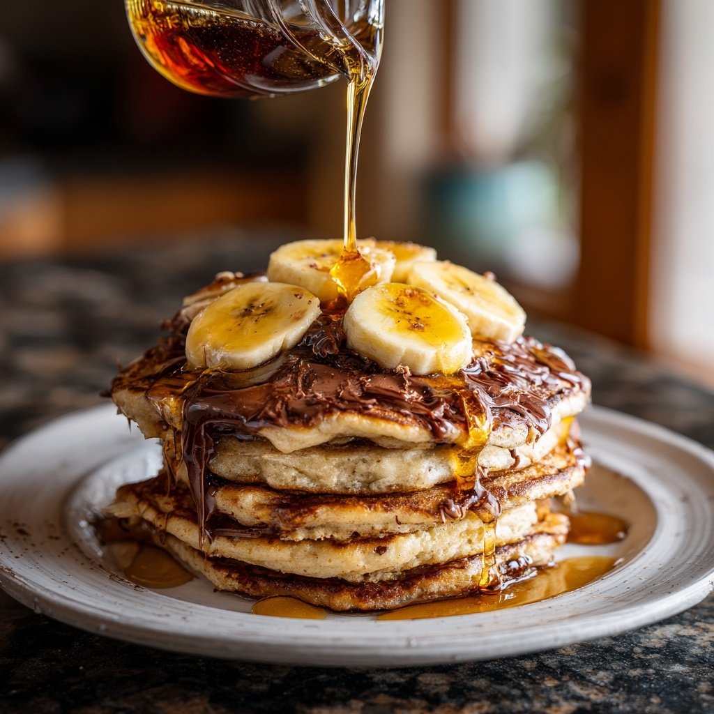 Banana Nutella Pancakes with Syrup