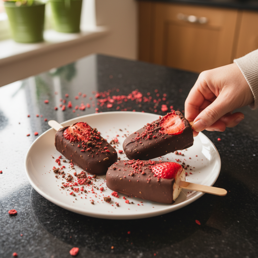 Chocolate-Covered Strawberry Popsicles