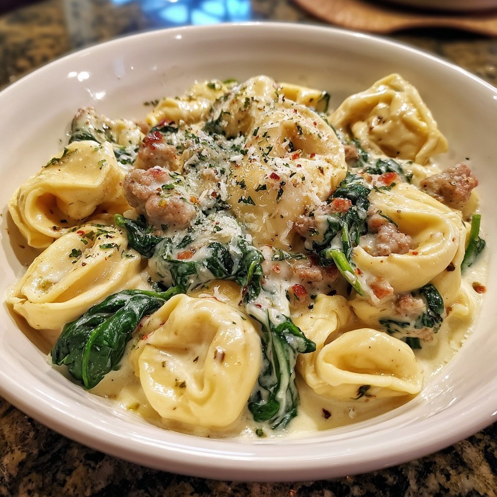 Tortellini Alfredo with Spinach and Sausage